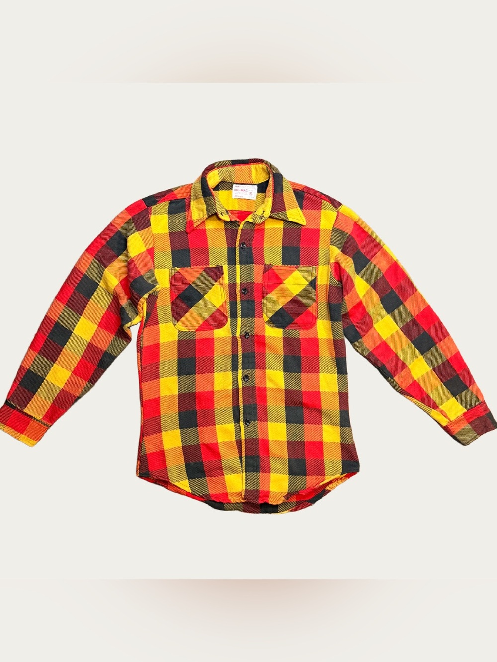 Vintage 70s Big Mac Flannel Button Up JC Penney Shirt Plaid Adult Size Small